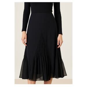 Black Sheer Mesh Godet Midi Skirt Size 12 Flounce Hem Romantic Whimsigoth Boho